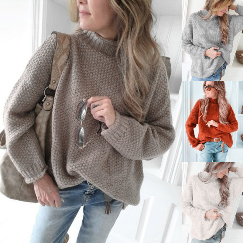 Turtleneck curled pullover sweater