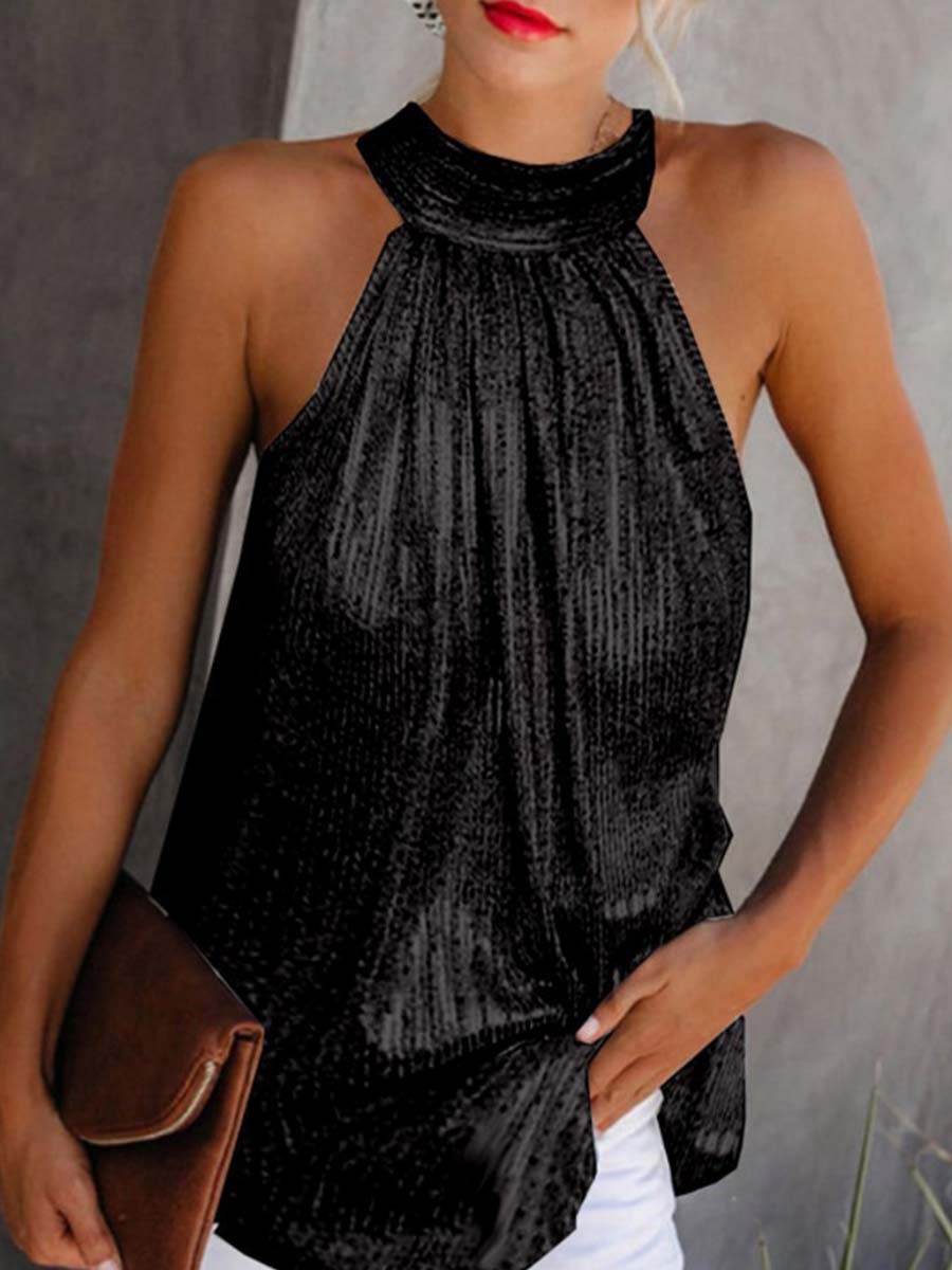 Amsoin Sexy Solid Patchwork Halter Tops