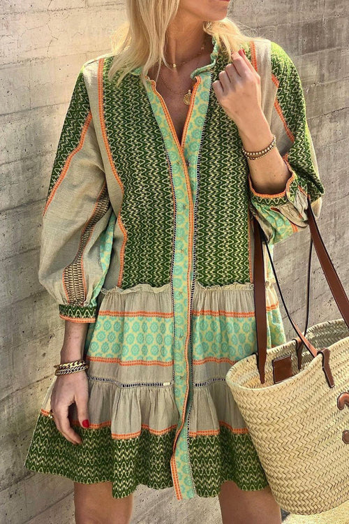 Boho Print Long Sleeve Mini Dress