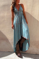 Amsoin V Neck High Low Hem Tie Dye Maxi Cami Dress