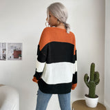 Autumn New Striped Contrast Color Knitwear Round Neck Loose Sweater