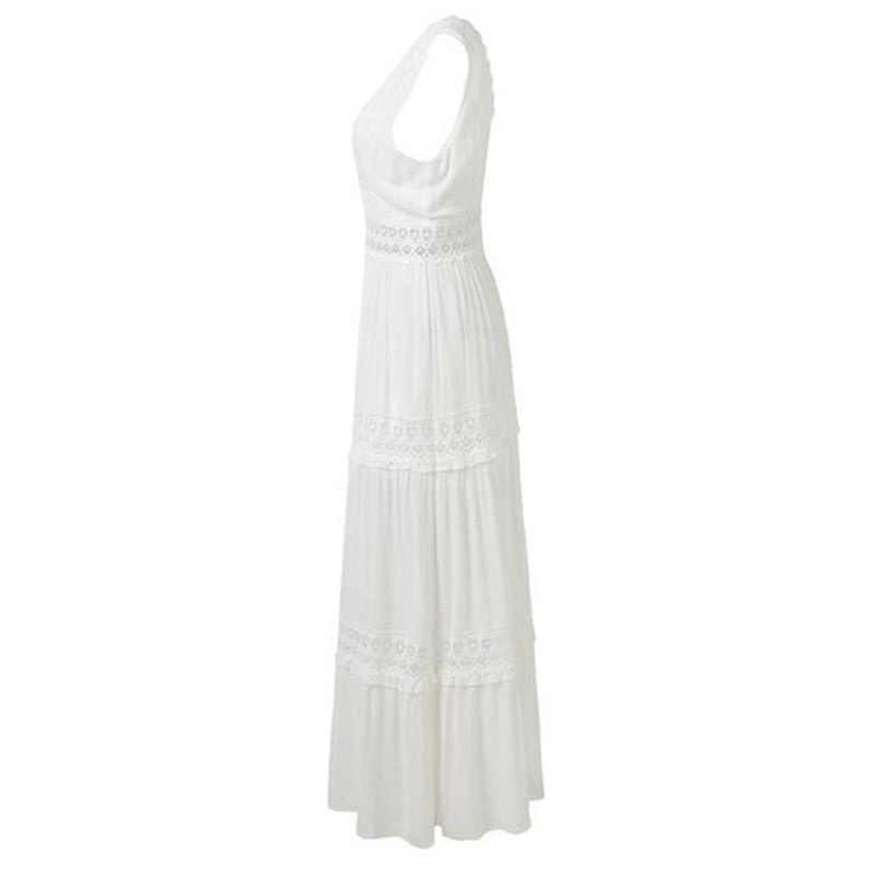 Amsoin Lace Swing Sleeveless Chiffon Dress