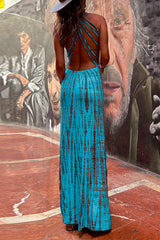 Amsoin Criss Cross Open Back Tie Dye Maxi Dress