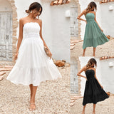 Amsoin Casual Solid Color Strapless  Dress