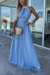 Amsoin Halter Neck Pleated Swing Dress