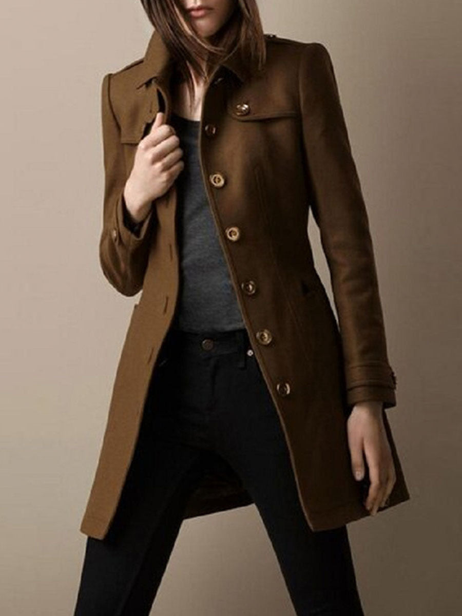 Elegant Solid Patchwork Turndown Collar Outerwear