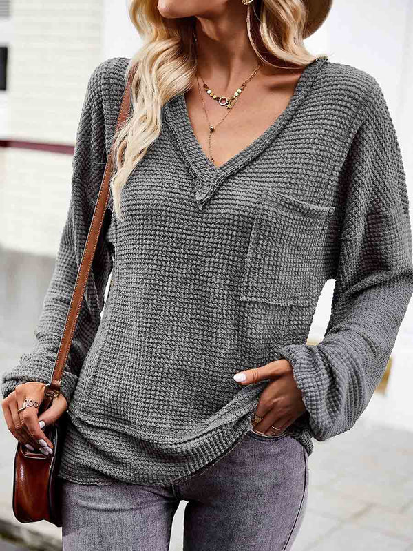 Women's Fashion Solid Color V-neck Long-sleeve Knitwear Top