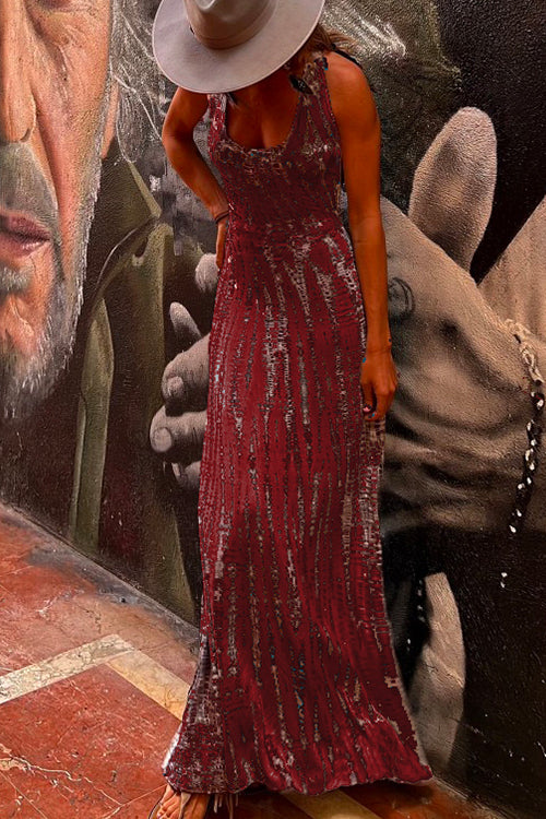 Amsoin Criss Cross Open Back Tie Dye Maxi Dress