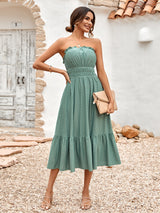 Amsoin Casual Solid Color Strapless  Dress