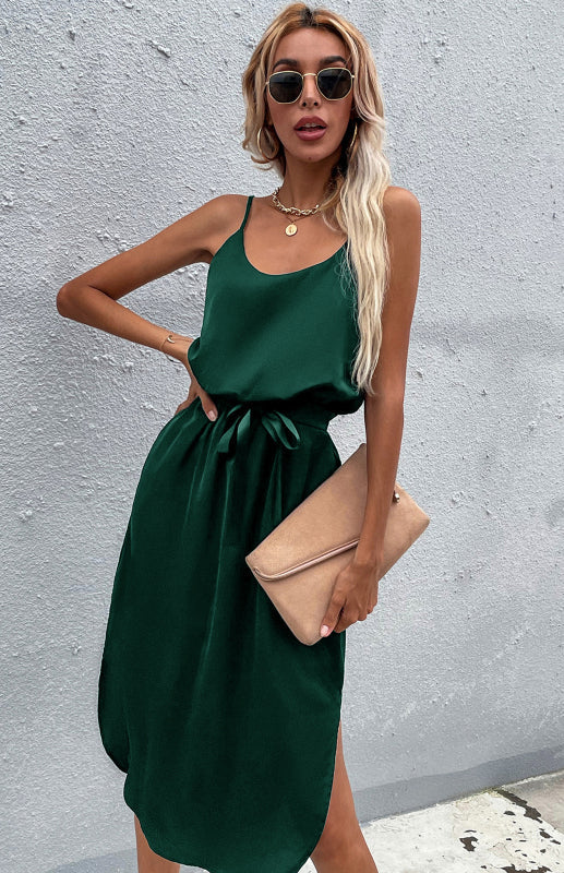 Blue Zone Planet |  Solid Color Package Hip Slit Dress BLUE ZONE PLANET