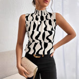 Full-body Printed Small Turtleneck Sleeveless Shirt