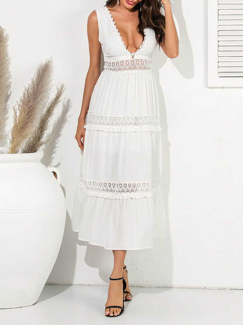 Amsoin Lace Swing Sleeveless Chiffon Dress