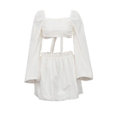 Fashion Lace-up Tube Top Backless Top Pleated High Waist Skirt Two-piece Set