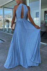 Amsoin Halter Neck Pleated Swing Dress