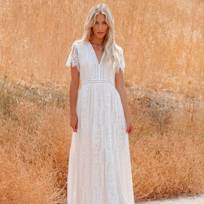 Deep V Pullover Lace Dress