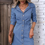 Retro Waist-controlled Slimming Long Sleeve Denim Dress