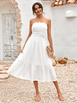 Amsoin Casual Solid Color Strapless  Dress
