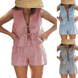 Lace-up Vest Elastic Waist Shorts Suit