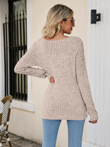 Square Neck Ribbed Long Sleeve Sweater