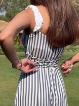 Elegant Striped Tie Slit Dress