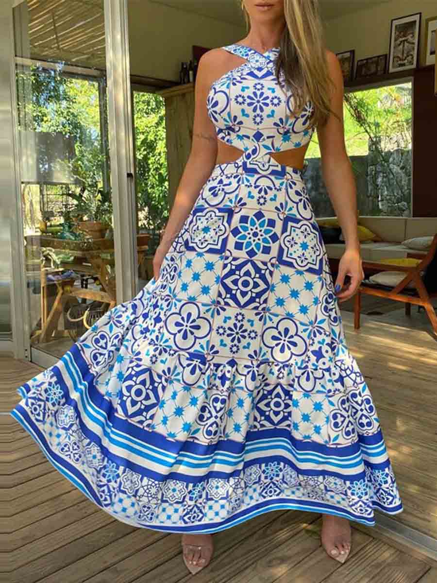Amsoin Halter Waist Long Dress