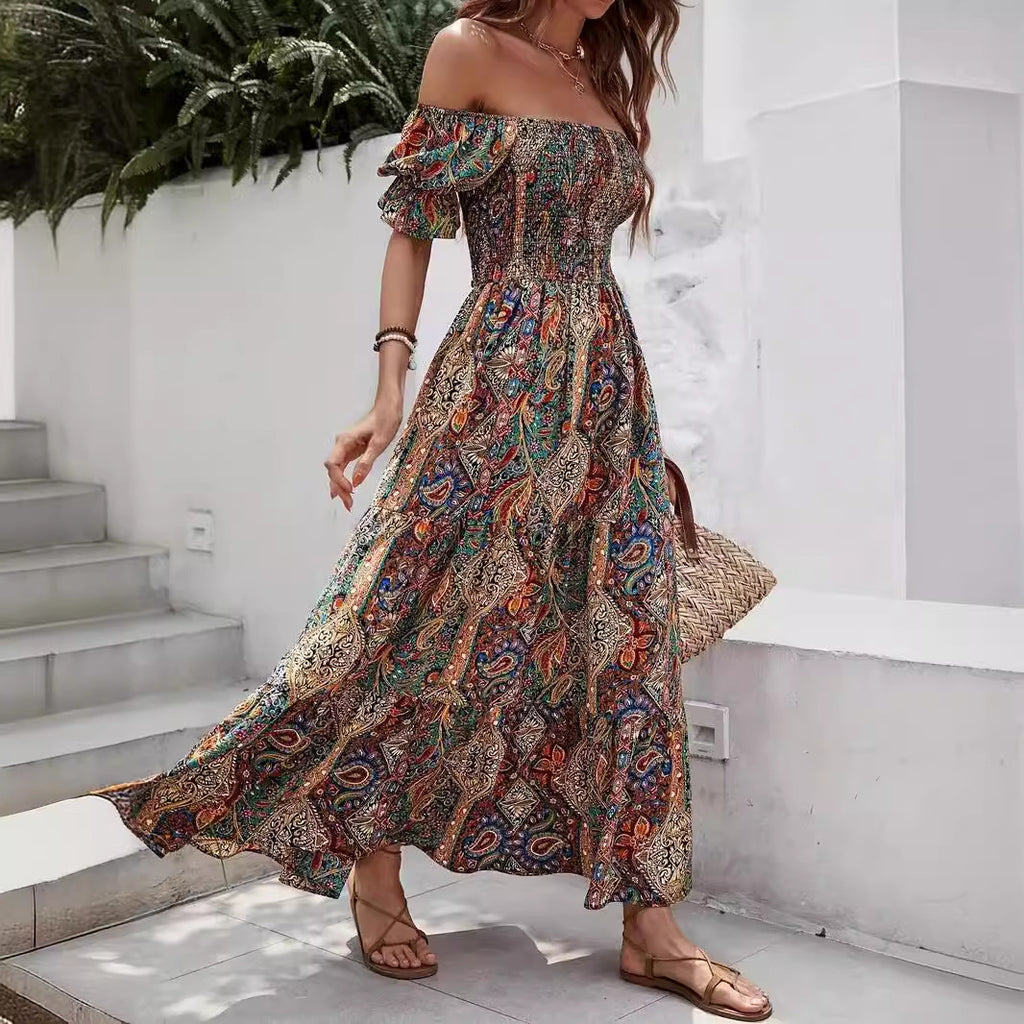 Vacation Style Off-shoulder Princess Sleeves Dress