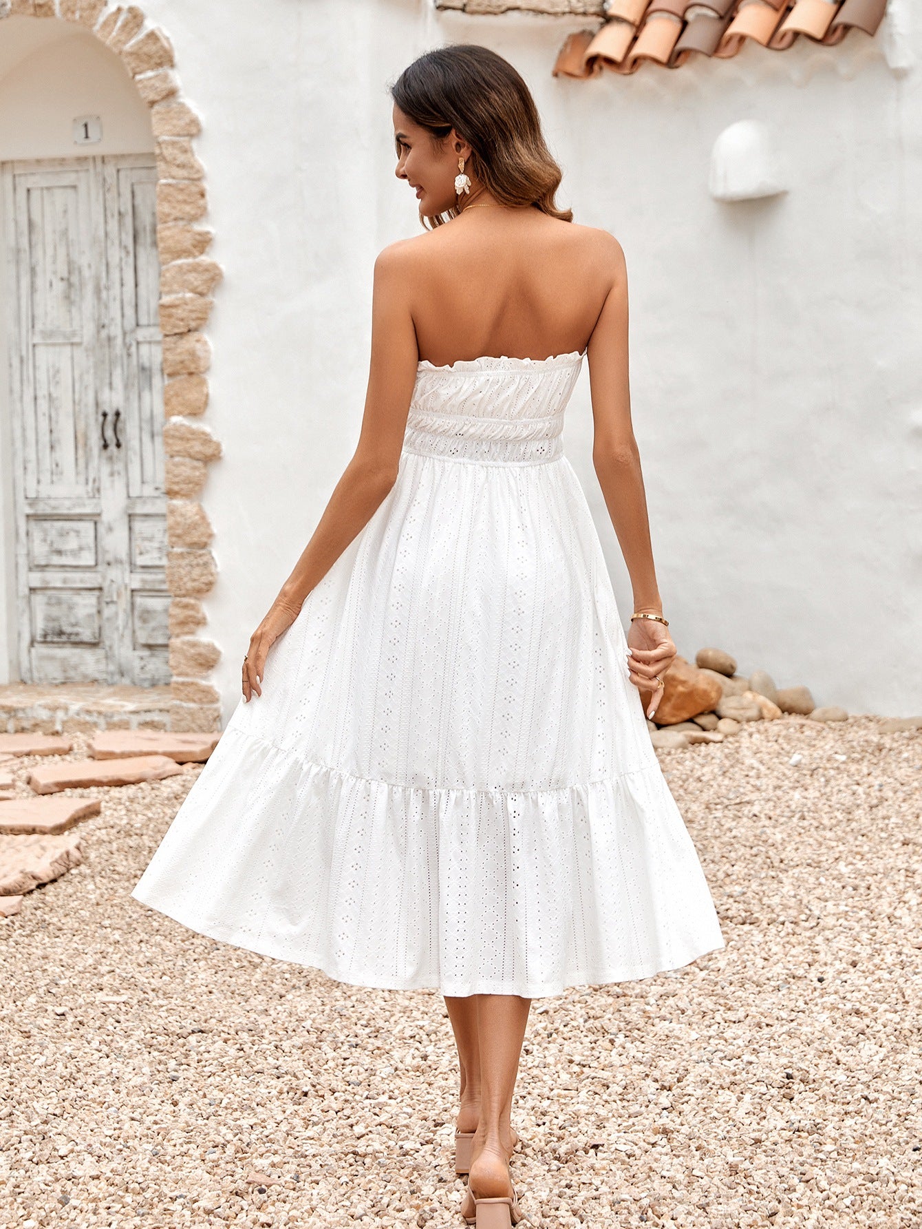 Amsoin Casual Solid Color Strapless  Dress