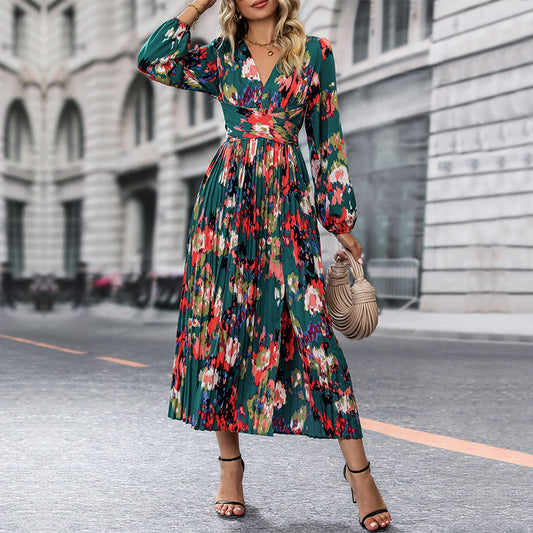 Womens Long-Sleeve Printed Dress In European And American Style