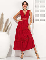 Amsoin Lace Swing Sleeveless Chiffon Dress