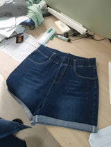 High-waist Elastic Waist Tie Denim Shorts