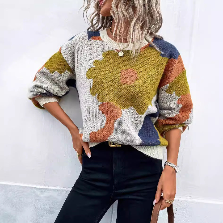 Fashionable All-match Jacquard Leisure Pullover Sweater
