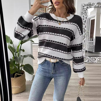 Women's Base Shirt Striped Colored Pullover Casual Sweater