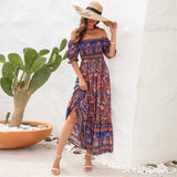 Amsoin Bohemian Beach Holiday Off-shoulder Puff Sleeve Dress
