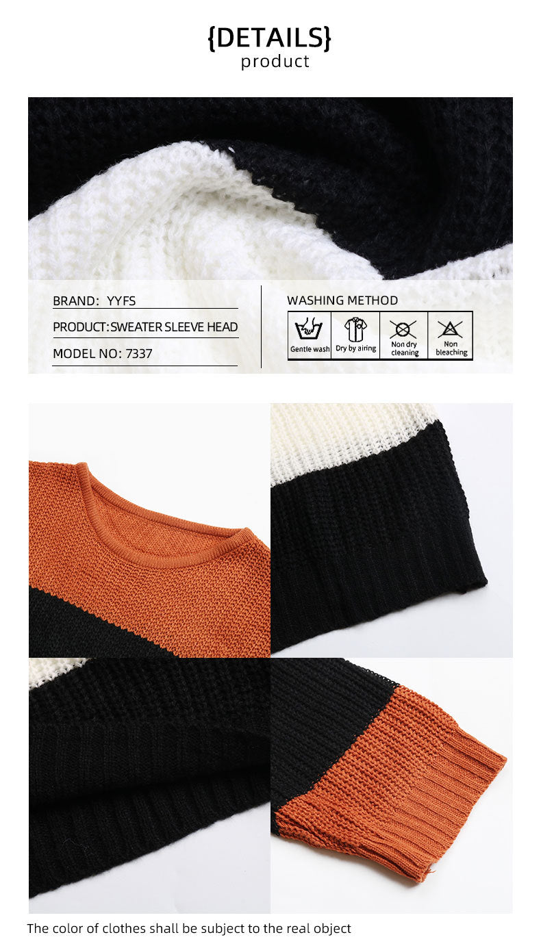 Autumn New Striped Contrast Color Knitwear Round Neck Loose Sweater