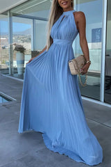 Amsoin Halter Neck Pleated Swing Dress