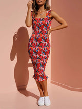 Amsoin Sexy Printed Floral Red Bodycon Dresses