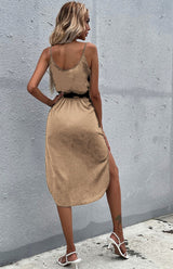 Blue Zone Planet |  Solid Color Package Hip Slit Dress BLUE ZONE PLANET