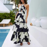 Sexy Print Cake Dress Lace-up Long Dress