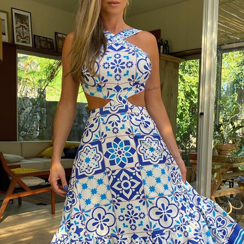 Amsoin Halter Waist Long Dress