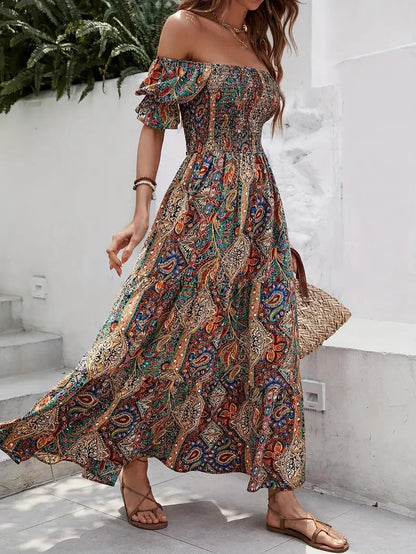 Vacation Style Off-shoulder Princess Sleeves Dress