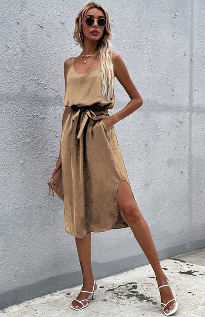 Blue Zone Planet |  Solid Color Package Hip Slit Dress BLUE ZONE PLANET