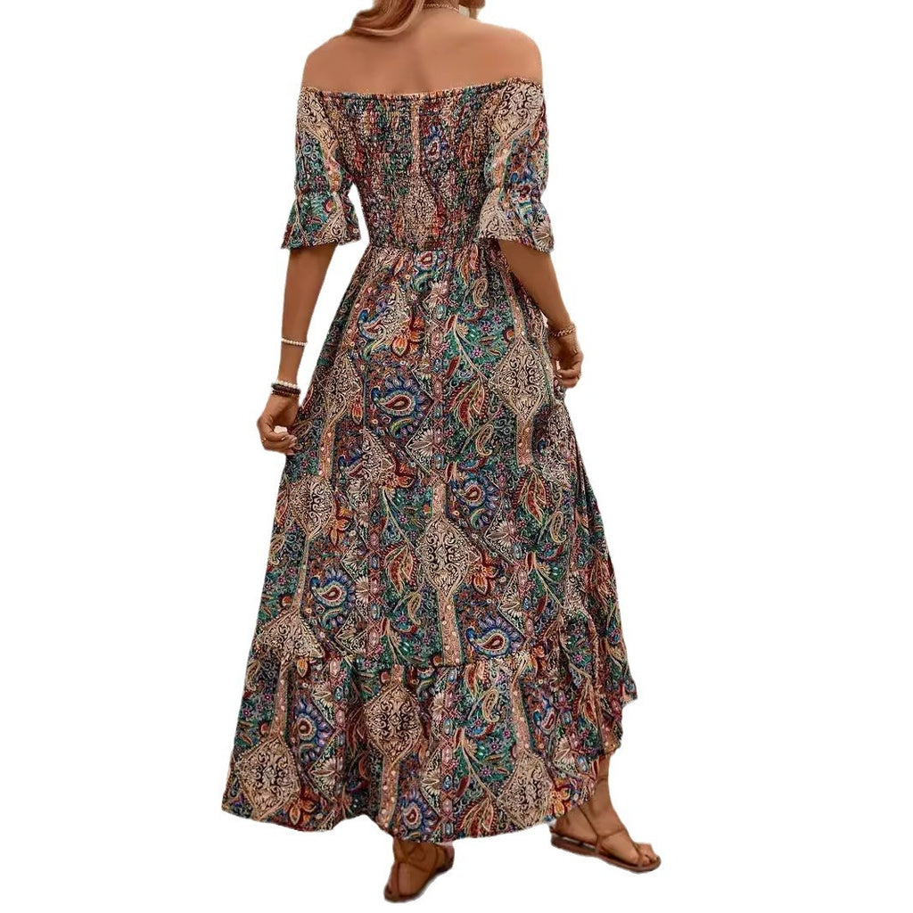 Vacation Style Off-shoulder Princess Sleeves Dress