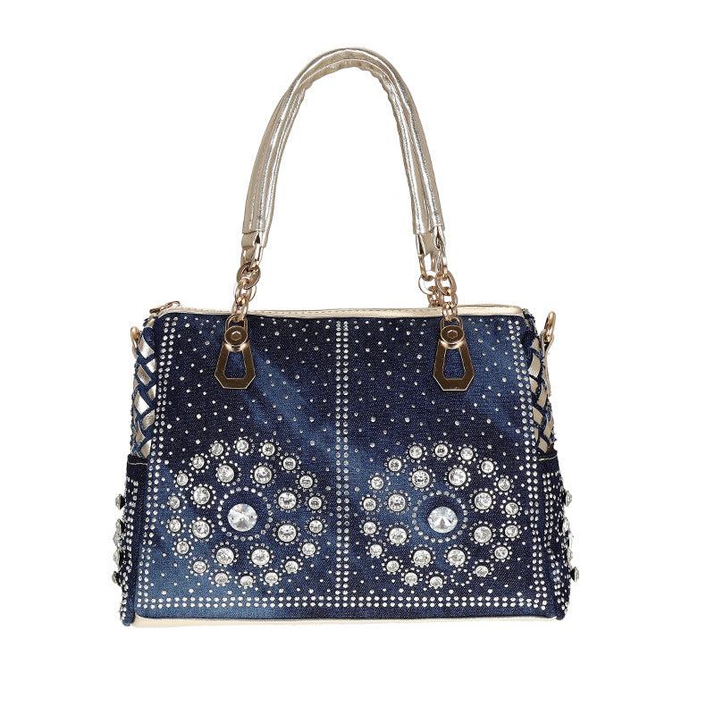 Cowgirl Canvas Square Portable Diamond-studded Woven One-shoulder Messenger Bag Blue Zone Planet