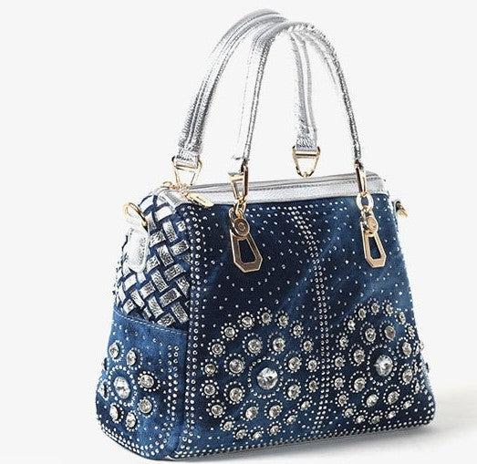Cowgirl Canvas Square Portable Diamond-studded Woven One-shoulder Messenger Bag Blue Zone Planet