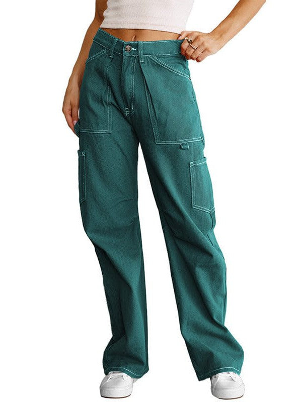 High Waist Straight Overalls with Pockets for Women