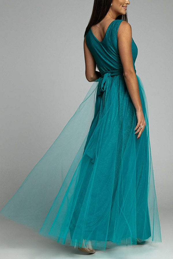 Amsoin V Neck Backless Maxi Dress