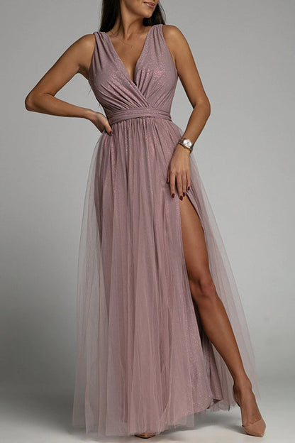 Amsoin V Neck Backless Maxi Dress