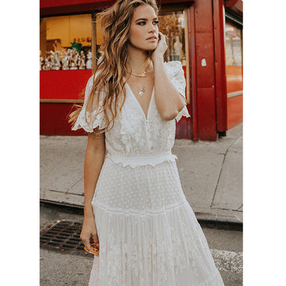 Fashion Sexy Solid Patchwork V Neck Princess Dresses