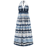 Amsoin Sexy Slim Tie Dye Strap Backless Printed Skirt Bohemian Beach Long Skirt