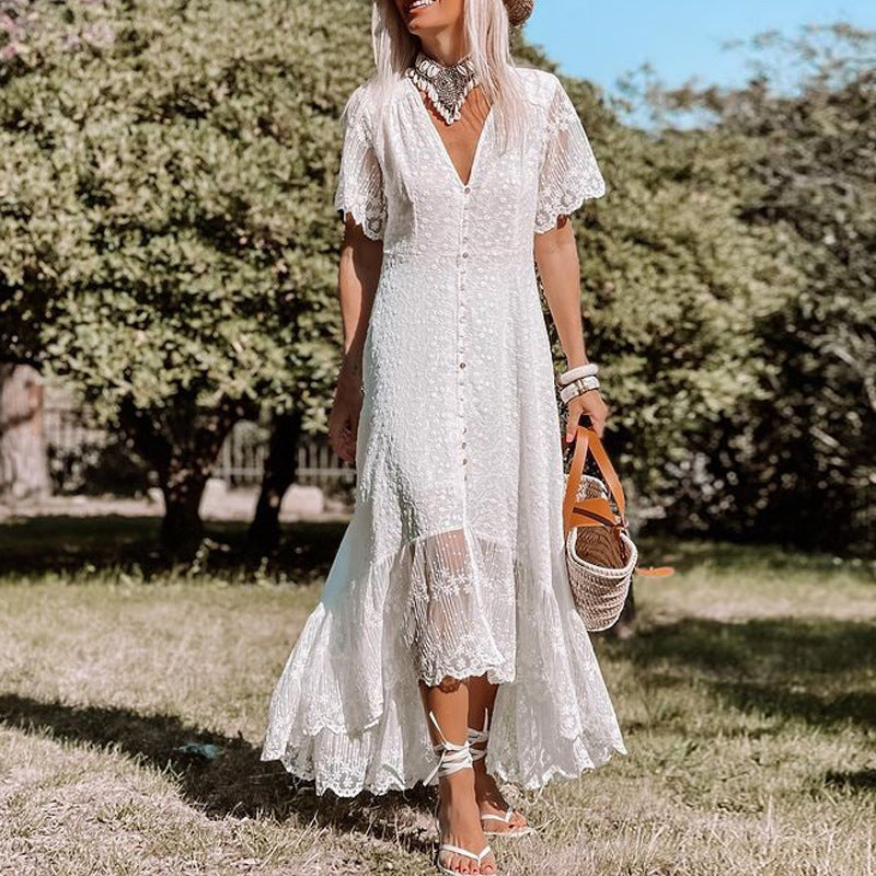 Amoin Irregular Fishtail Lace Dress